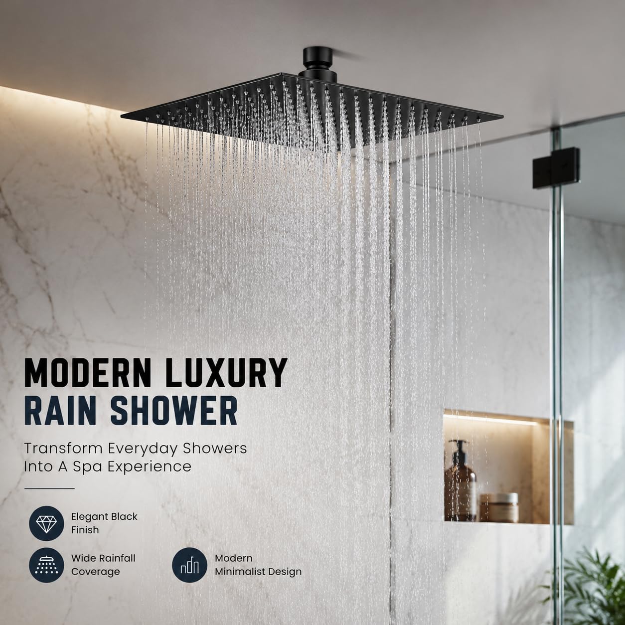 Luxury Matte Black Shower Head - 360° Rotation -2