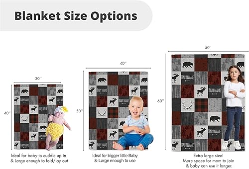 Miniatura 6 de Woodland Deer and Bear - Mantas de bebé neutras personalizadas con nombre, manta suave y acogedora para niños y niñas, decoración de guardería del