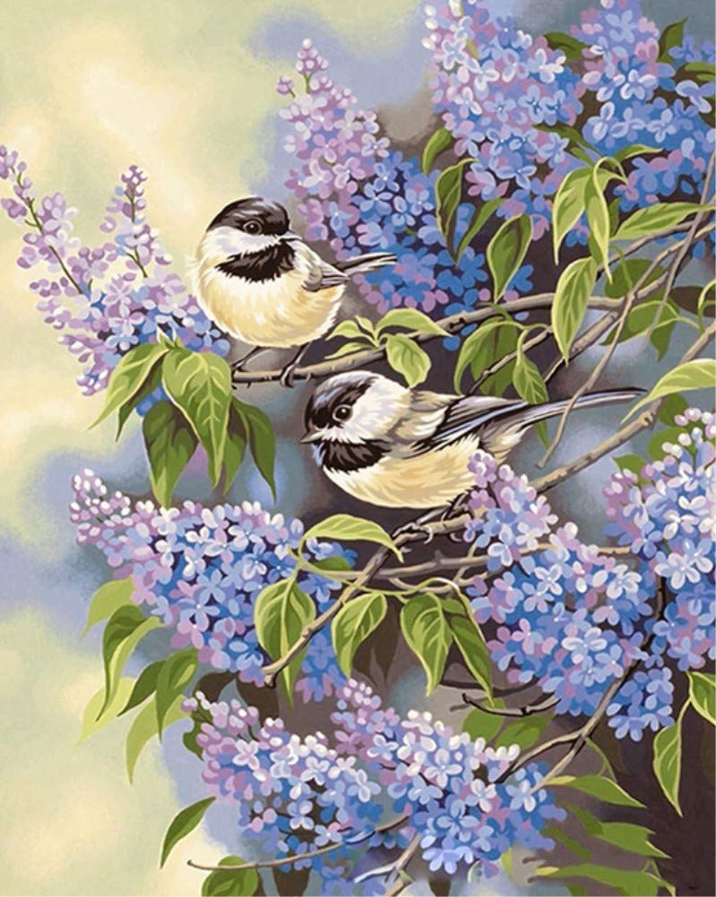 ABEUTY DIY Paint by Numbers for Adults Beginner - Bird Lilac Flower 16x20 inches Number Painting (Wooden Framed)