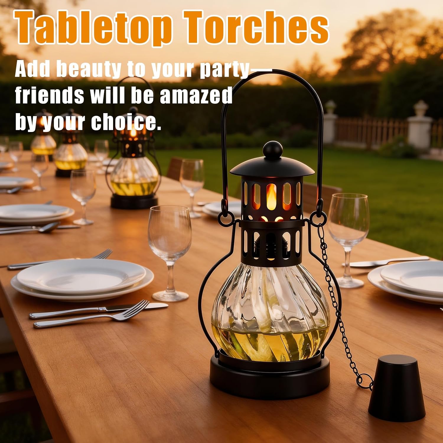 6 Pack Glass Table Top Torches, 14 oz Citronella Torches for Outside | Features hanging handles, Refillable Flame Light Torch, Decorative Tabletop Lantern for Yard, Patio, Garden, Party, Landscape