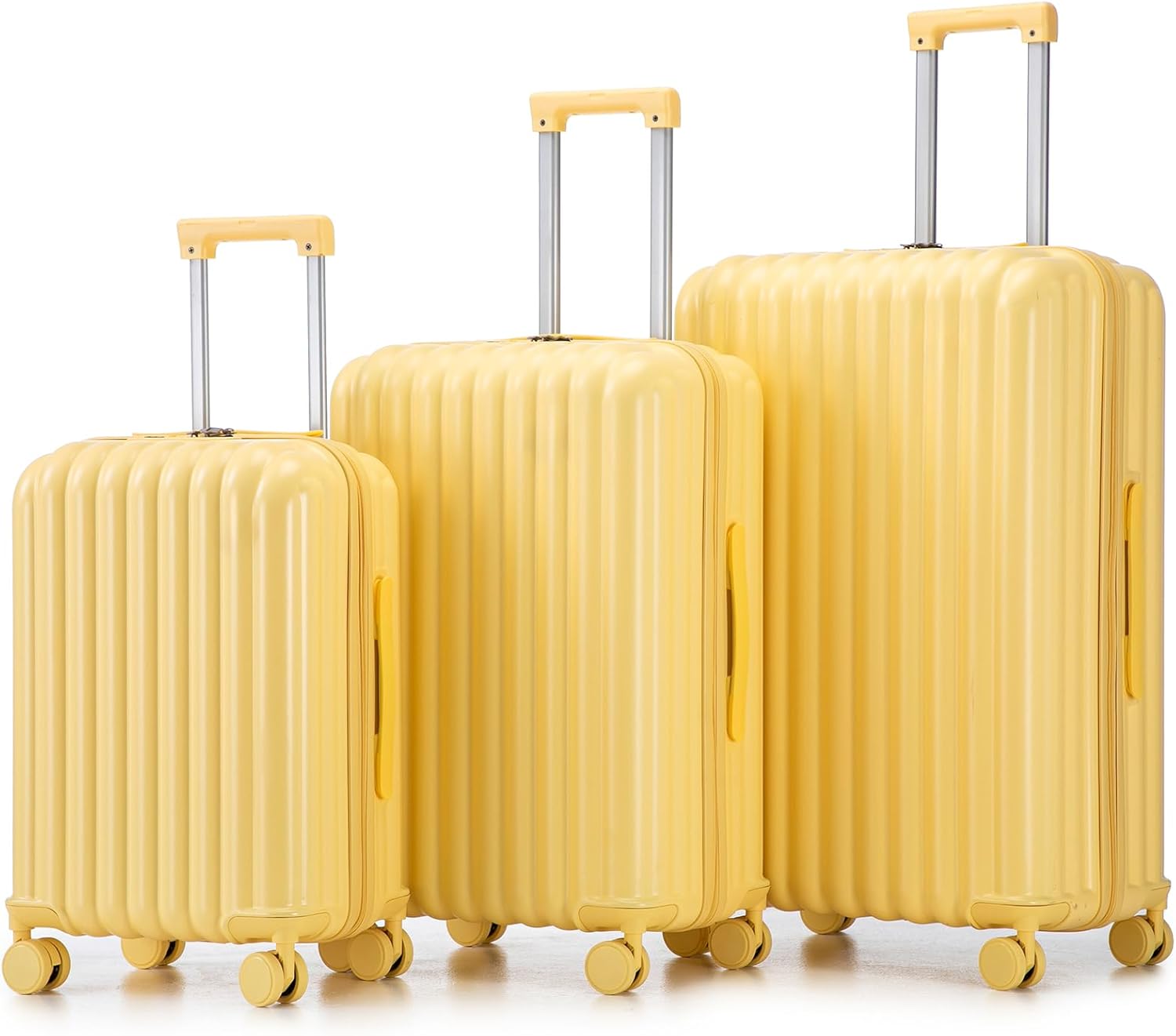 20"/24"/28" 3-Piece ABS Spinner Wheel Luggage Set with USB Port, Cup Holder & Phone Holder – Lightweight Carry-On Suitcase, Durable & Waterproof Hardshell Luggage for Travel,Yellow