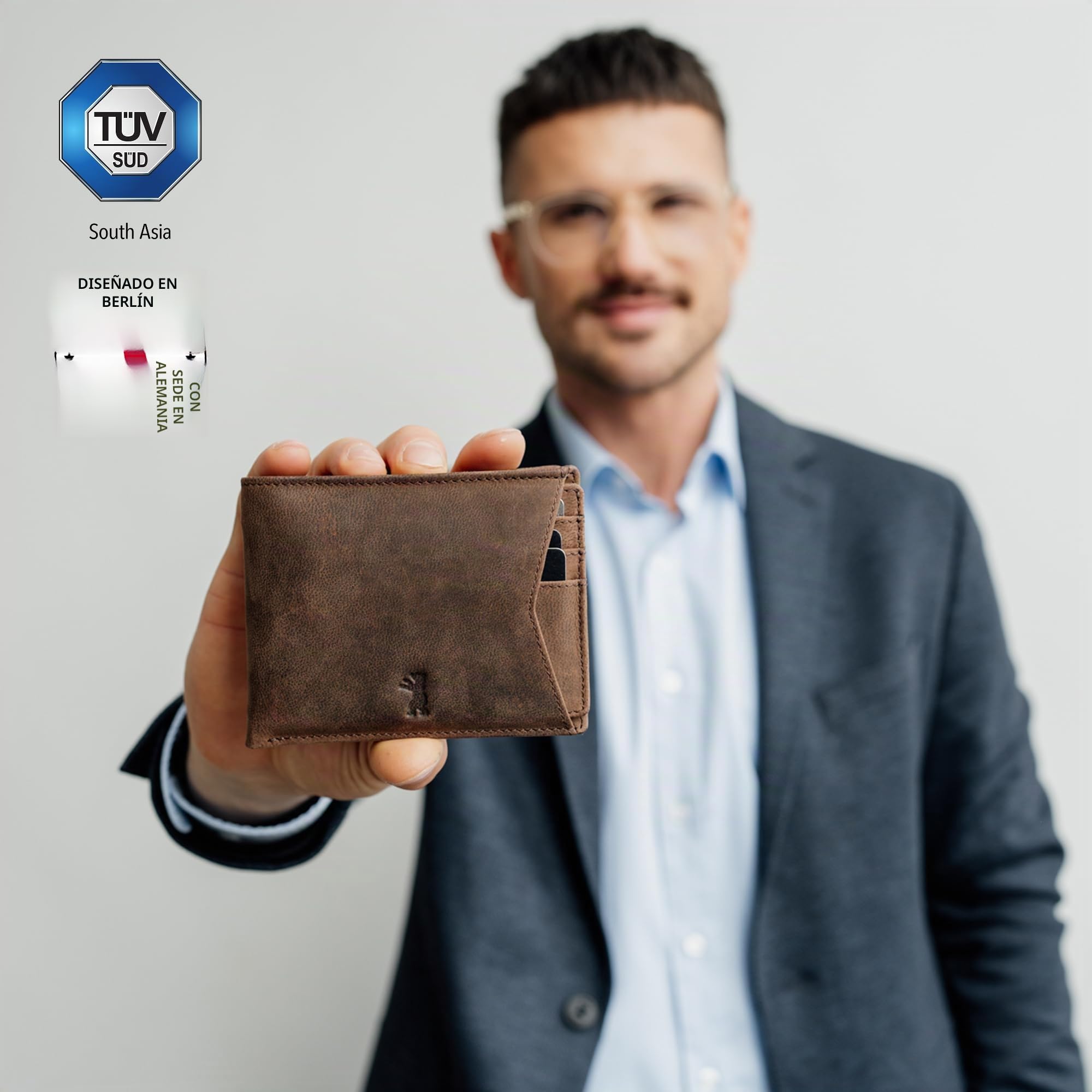 Berliner Bags Kiel Cartera de Piel Auténtica con Tarjetero Extraíble y RFID | Marrón Billetera De Cuero Hombre 8 Tarjetas Ventana Dni Monedero Cierre Botón Alemán Estilo Vintage Único Elegante Práctica