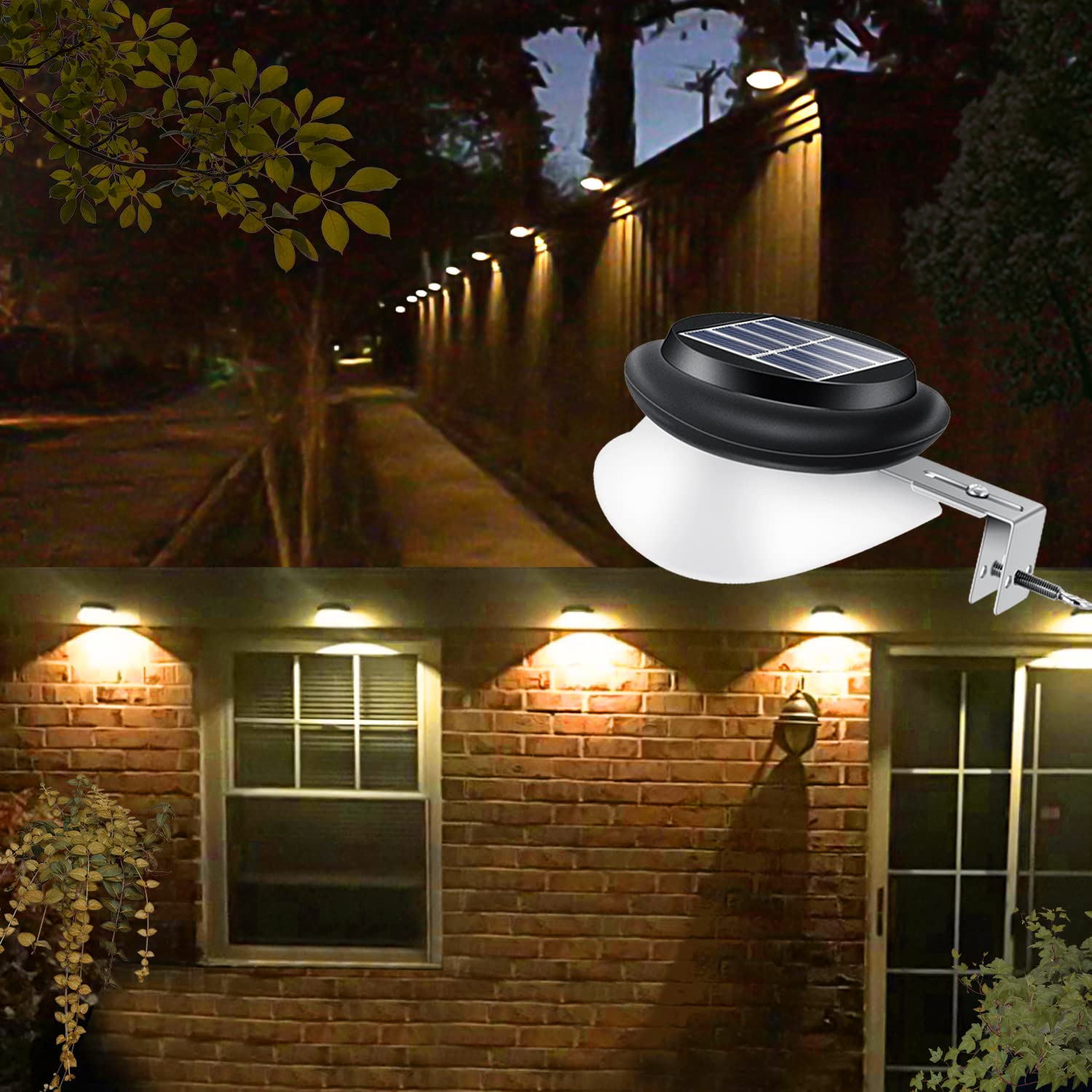 AGOTD Luce Solare LED Esterno, Luci Solari Grondaia, IP55 Impermeabili Bianca Calda da giardino, Lampade Solare Esterno, per Patio, Vialetto, Cortile, Garage, Eave, Recinzioni 6 Pezzi