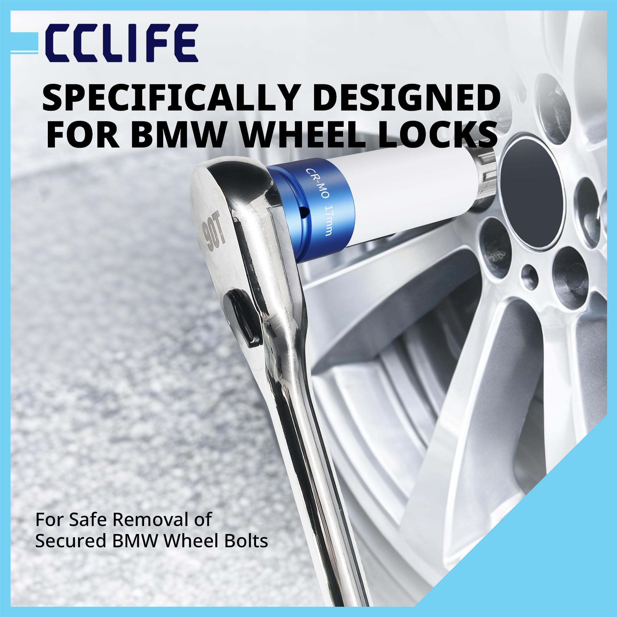 CCLIFE Felgenschloss Lösewerkzeug 21-tlg. kompatibel mit BMW | 1/2" Antrieb | 17 mm | Stecknüsse & Einsätze | Radschlösser lösen