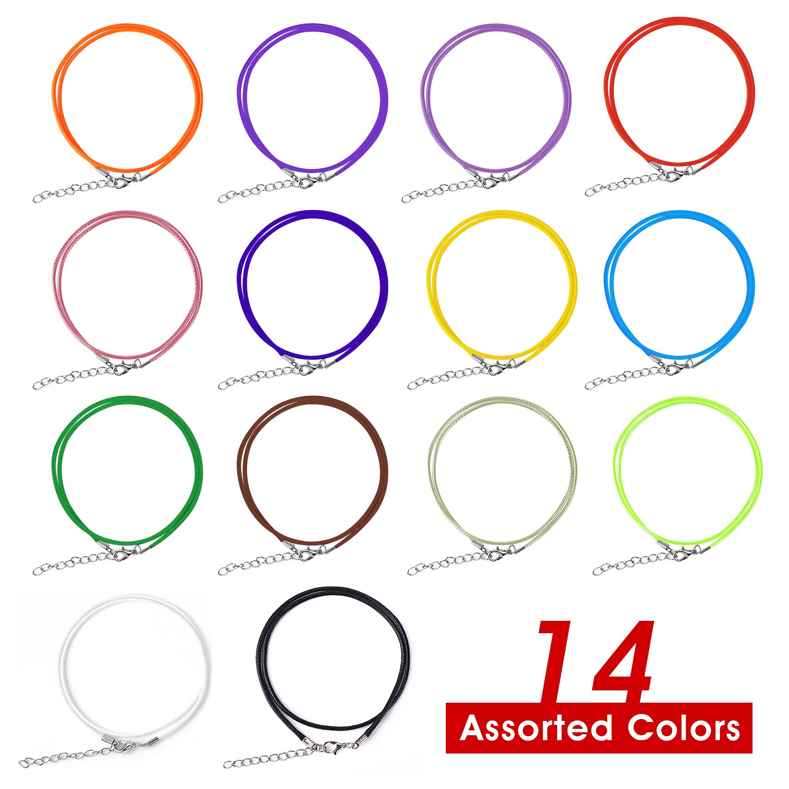 Yolev 28 Collane In Corda Di Cera Colorata - Kit Accessori Fai Da Te Per Creare Gioielli (43cm + Catena) - Ideale Per Ciondoli E Perline