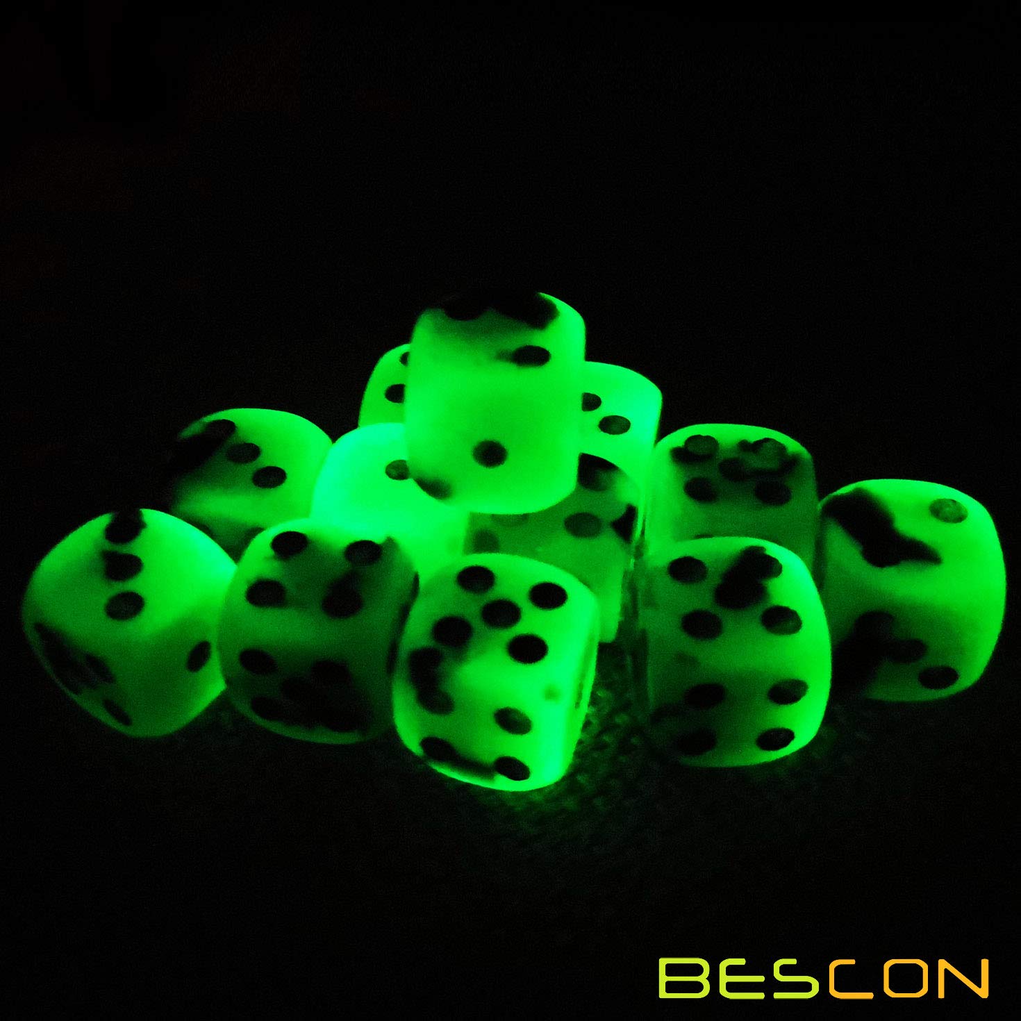 Bescon Two Tone Glowing Dice D6 16mm 12pcs Set SPOOKY ROCKS, 16mm Six Sided Die (12) Block of Glowing Dice - Image 2
