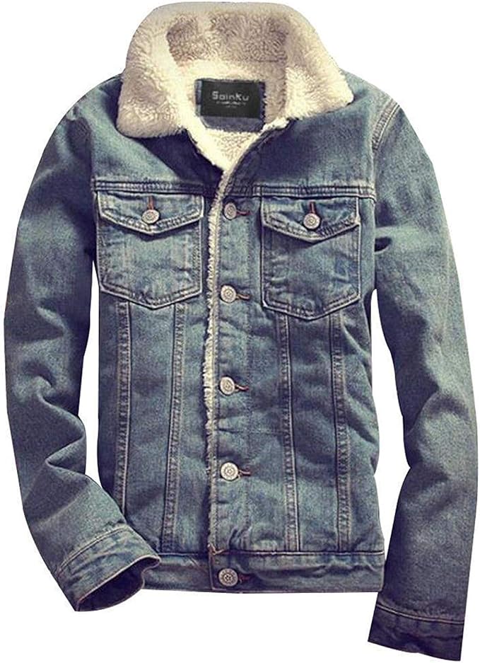 Giacca In Denim Da Uomo Inverno Plus In Giovane Velluto Western Vintage  Lining Coat Jeans Warm Monopetto Outwear Manica Lunga Risvolto Slim Fit  Giacca In Denim (Color : Blu, Size : L) :