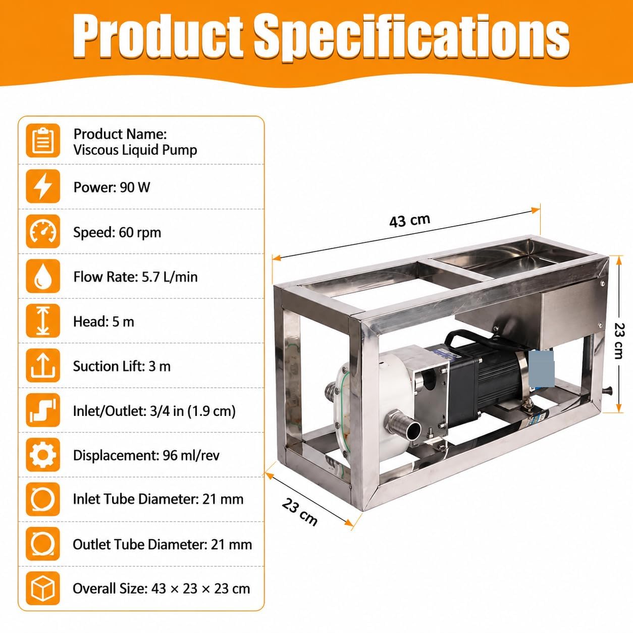 Heavy Duty Honey Transfer Pump, 90W Stainless Steel Viscous Liquid Pump z regulacją prędkości i podwójnym obrotem do przetwarzania żywności w melasie syropowej, łatwa do czyszczenia konstrukcja antywi