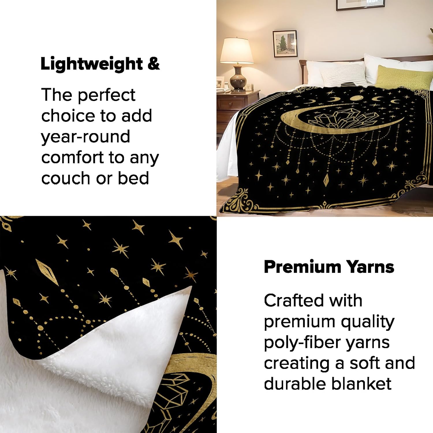 Mystic Moon Crystal Throw Blanket Gifts for Adults Kids, Gothic Crescent Moon and Crystal Blankets for Living Room Bedroom Decor, Fuzzy Warm Flannel Plush 50"x60" - Image 4