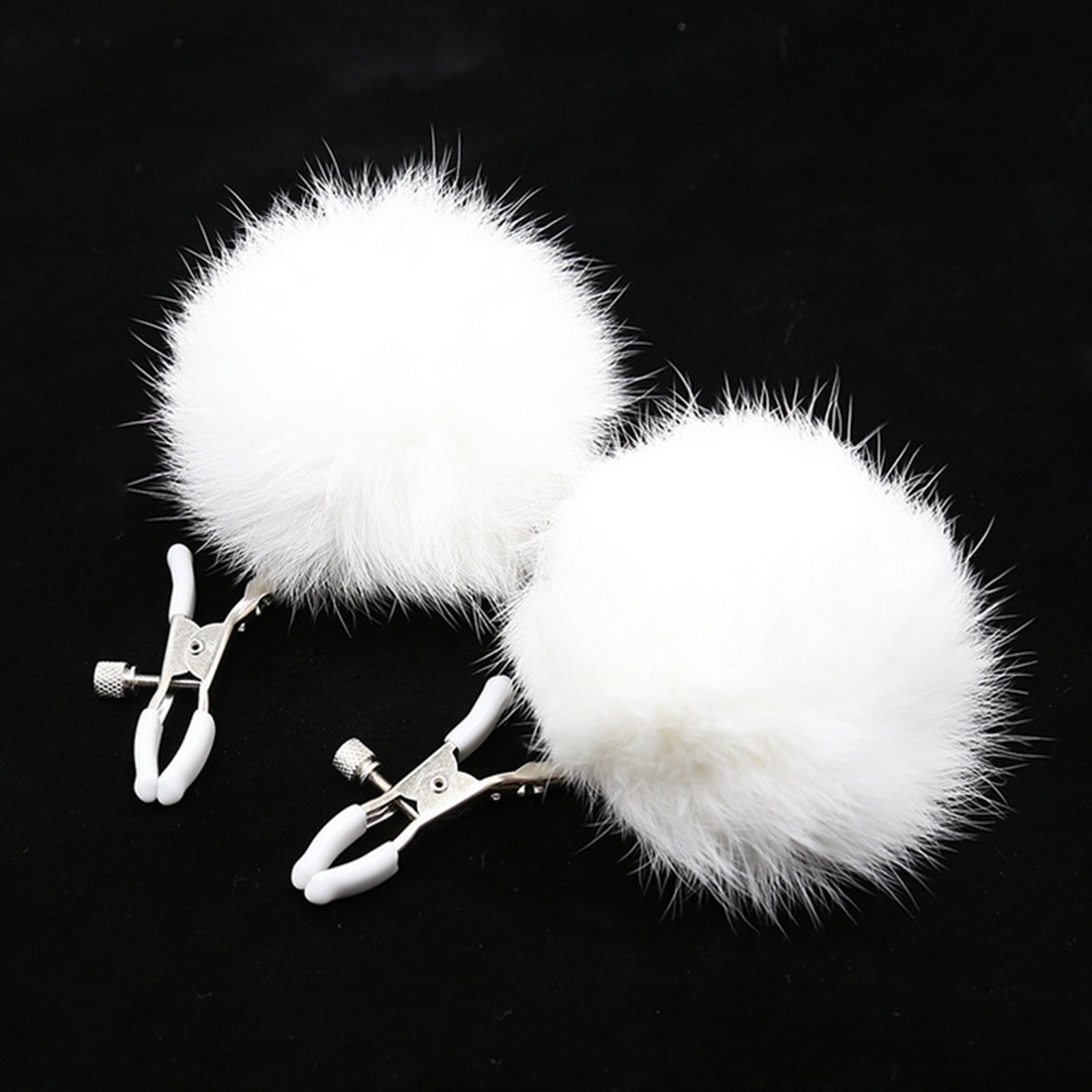 Pinzas para pezones con plumas peludas JIAHAO, ajustables, para cola de conejo, juguete sexual BDSM, unisex, color blanco