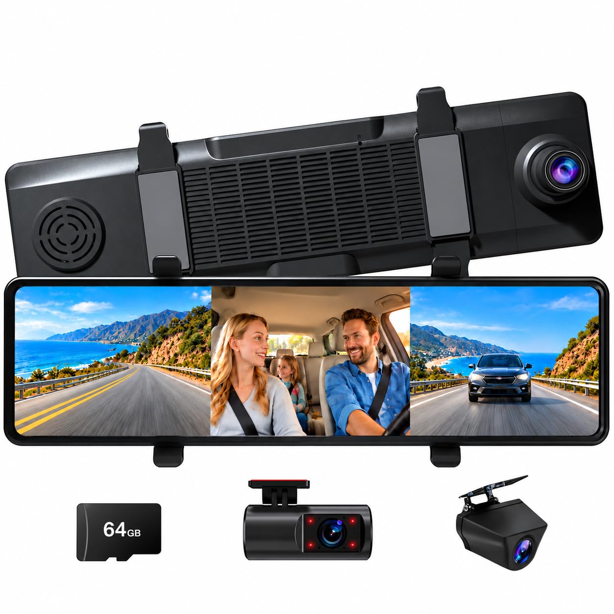 HD Rear-View Mirror Recorder 本体 Amazon.com: 3 Channel 4K Mirror Dash Cam, 12