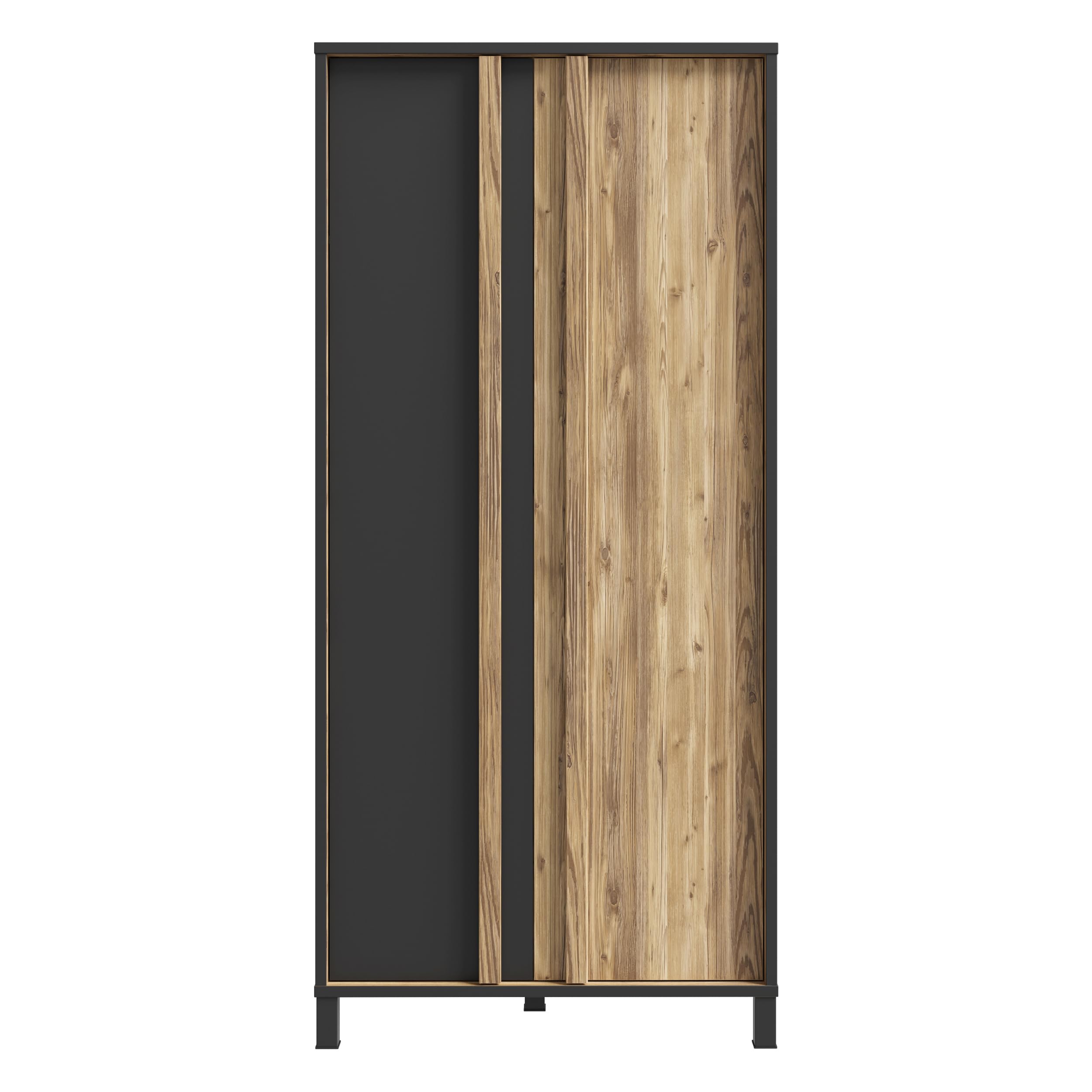 Forte HAYATO Kleiderschrank 90, Moderner Schrank mit Zwei Türen und Einlegeboden, Holzwerkstoff, Schwarz mit Alpenfichte Dekor, 89,5 cm breit, 194 cm hoch, 58 cm tief