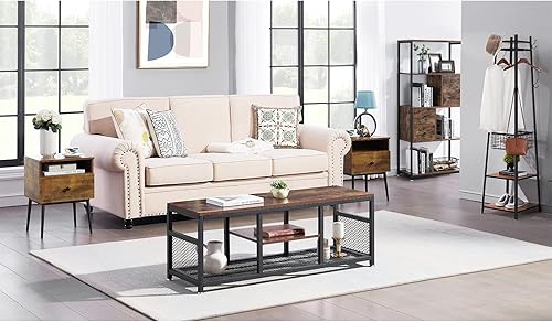 Miniatura 7 de VECELO Juego de 2 mesitas de noche modernas, mesa auxiliar cuadrada con cajón y espacio de almacenamiento para dormitorio y sala de estar Marrón