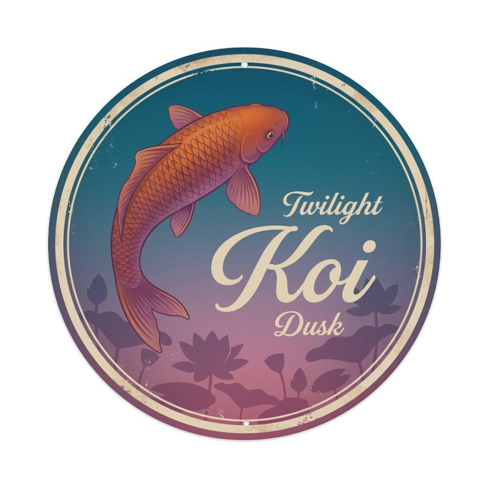 Koi Fish Twilight Dusk Evening Glow Fading Light Peaceful Metal Tin Sign