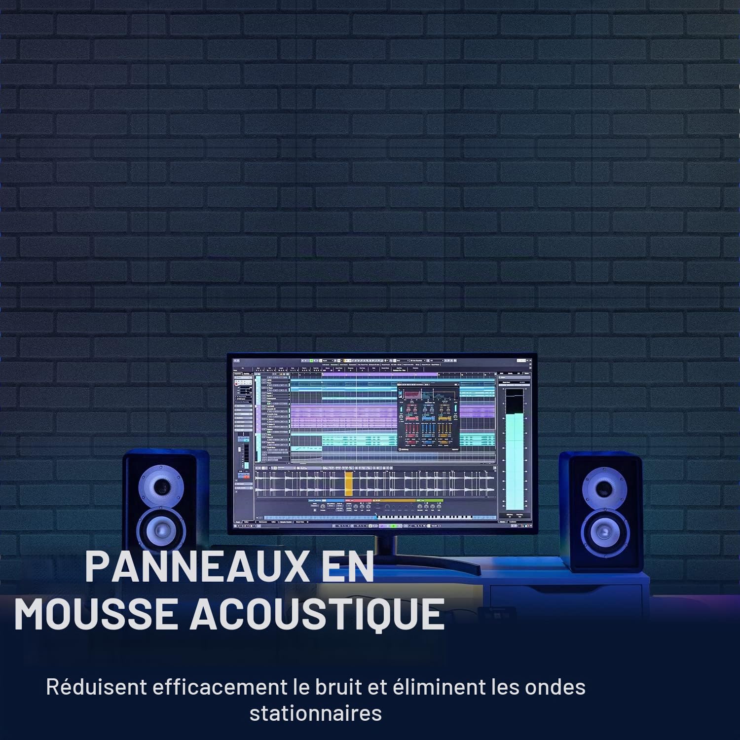 Lot de 12 panneaux d’insonorisation en mousse en forme de brique pour murs, chambre, studio, podcast, traitement acoustique, 30,5 x 30,5 x 2,5 cm
