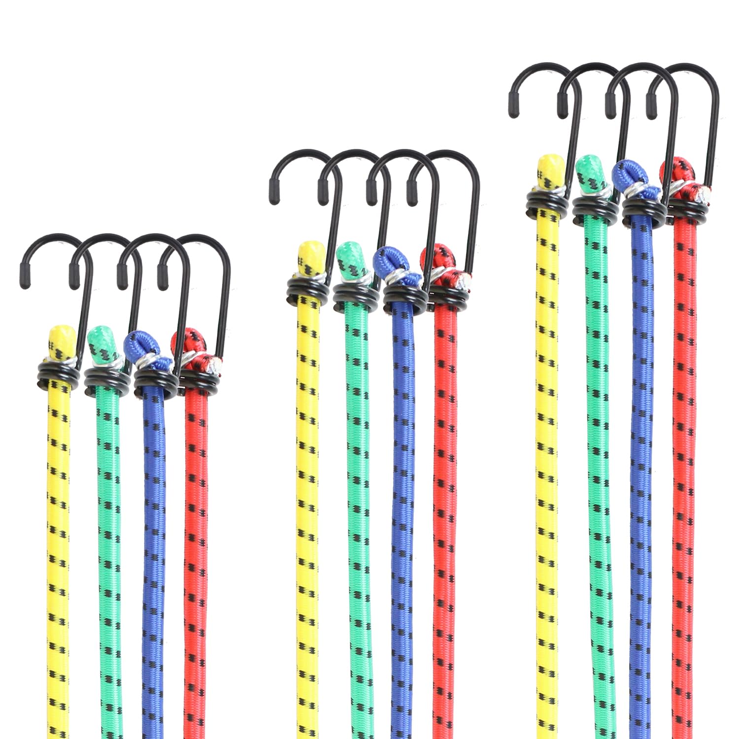 Basic Bungee Strap 12 Bungee Cords with Hooks, Elastic Straps UV-Resistant for Securing Gardening, Tent,Luggage