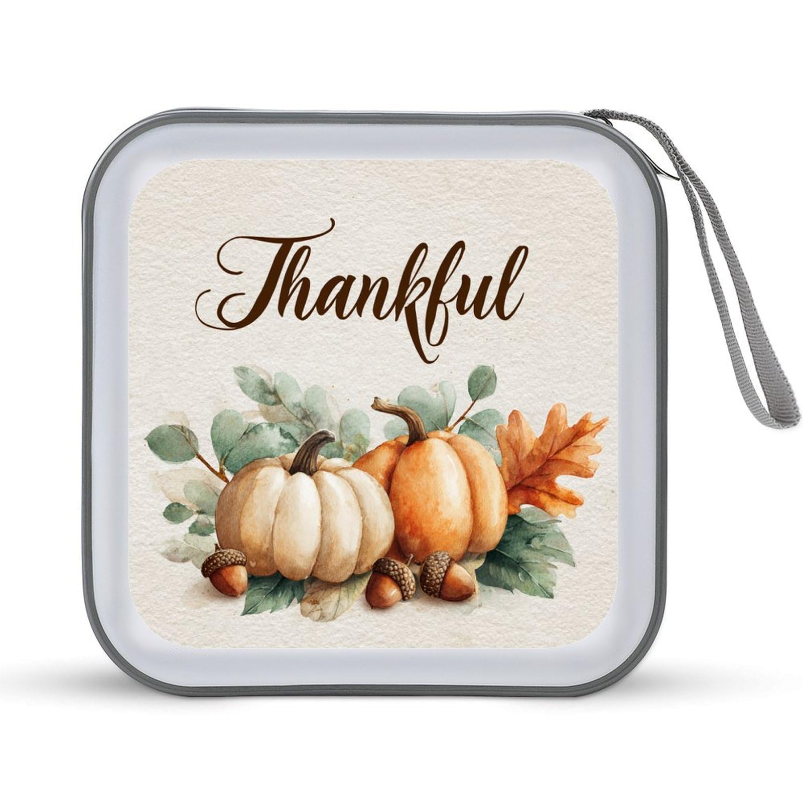 Watercolor Cute Autumn Pumpkins Acorns CD Case DVD Storage Case Portable for Car Home Travel