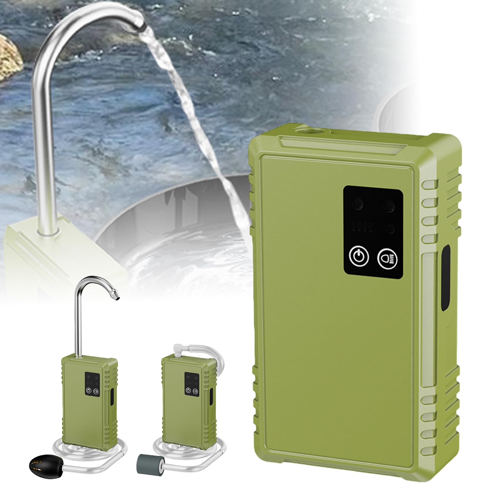 Pompe à Eau Pêche, 2200mAh Pompe à Air D'aquarium Rechargeable, Pompe à Oxygène, Pompe à Air D'aquarium Pompes Oxygène avec Veilleuse LED pour la Pêche en Plein Air et Les Pannes de Courant