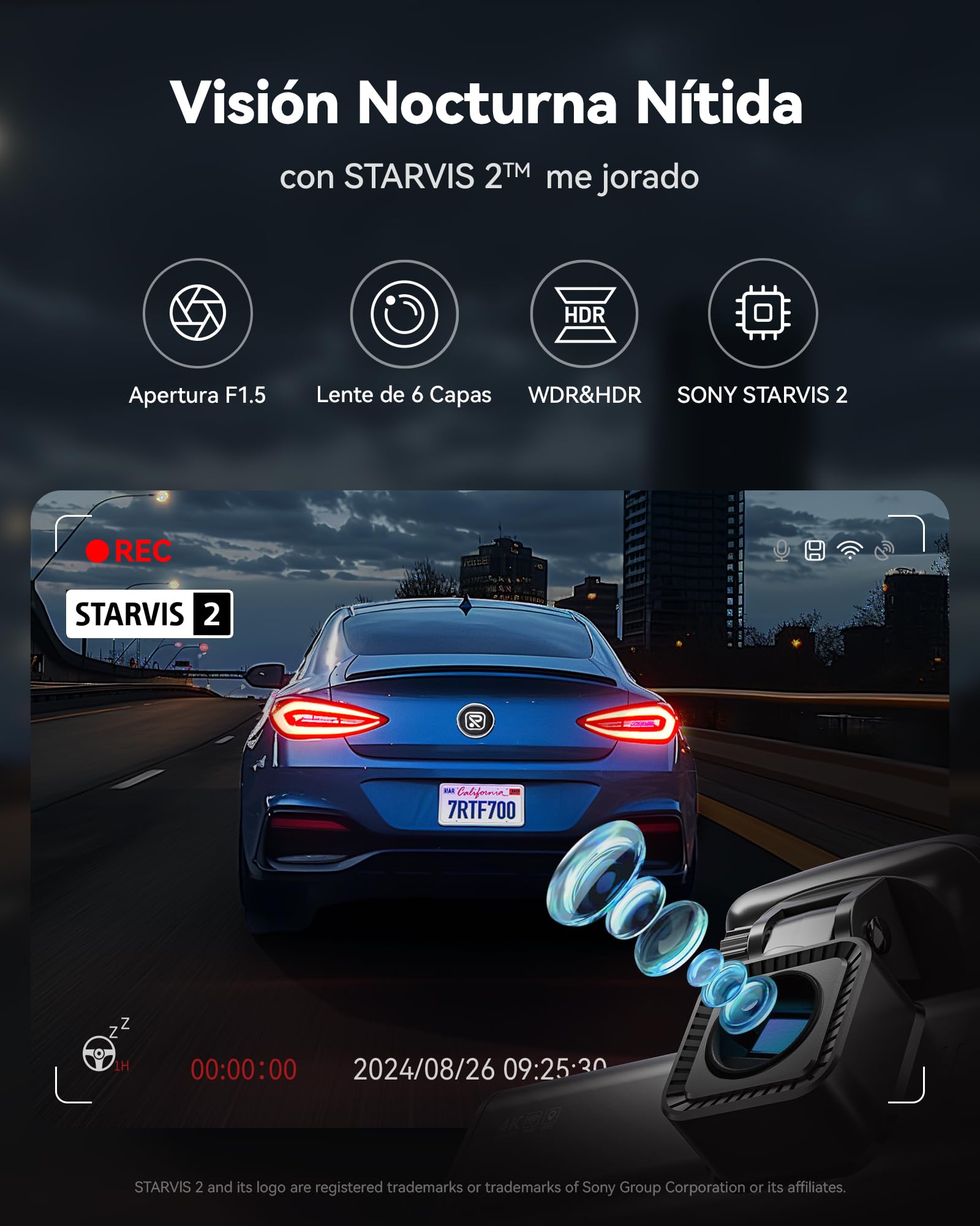 REDTIGER 4K Dash CAM Coche, Sensor STARVIS 2 con Tarjeta de 64GB, 4K/2.5K+1080P Dashcam Dual con WiFi Integrado, GPS, 3.18" IPS, Gran Angular de 170°, Vigilancia de Aparcamiento 24/7