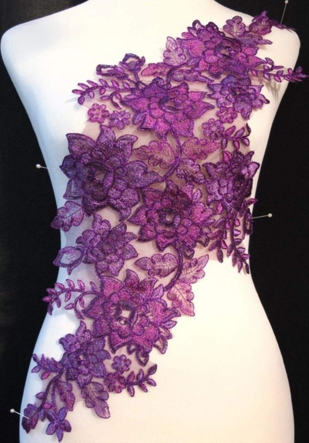 10pcs/lot x New 7Color(Blue Black Red Gold/Cream Purple Turquoise Ivory) Floral Lace Embroidered Appliques Collar Neckline PBNC86,J Purple