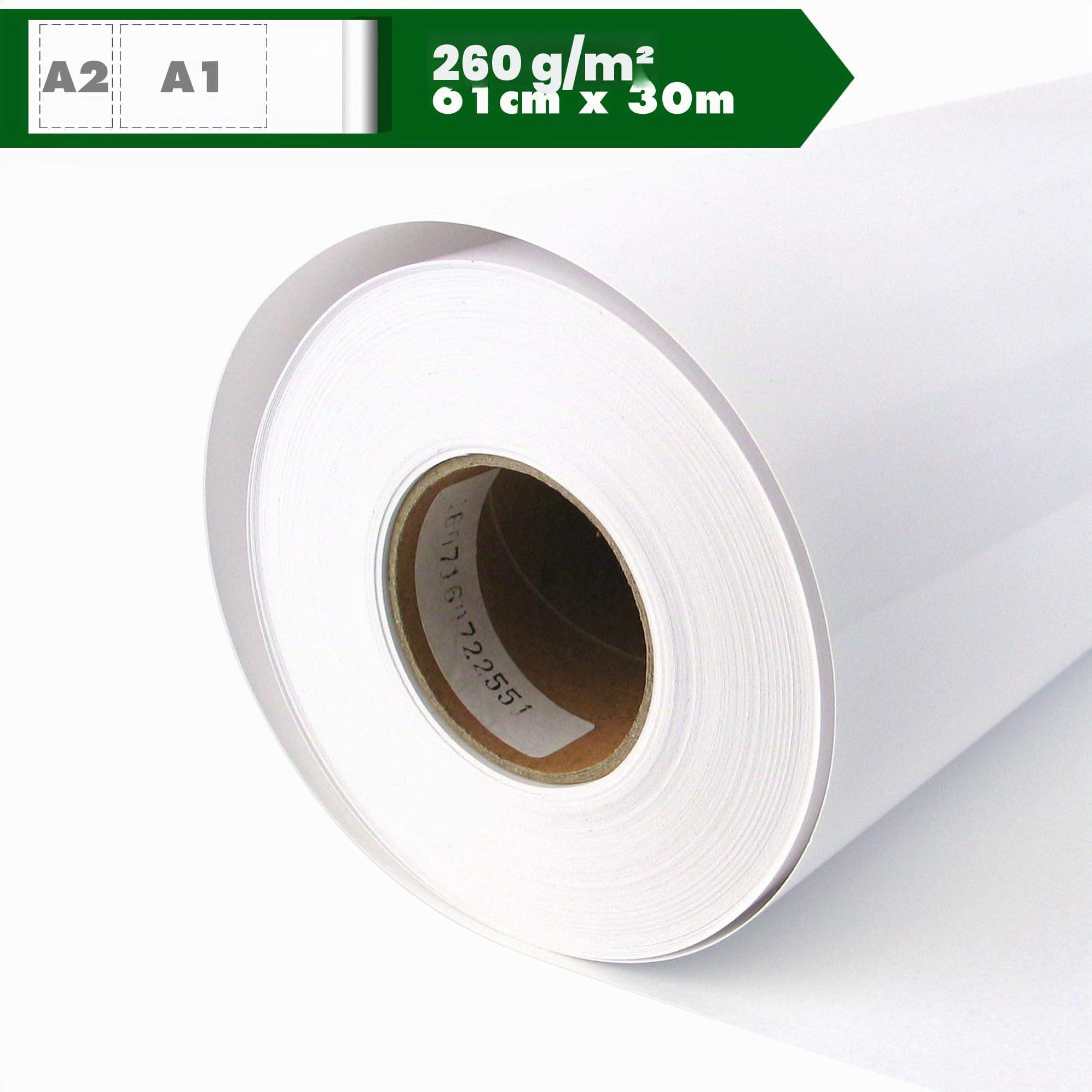 Carta fotografica 260 g/m² 61 cm x 30 m A1 A2 A2 Impermeabile lucido, adatto per inchiostri a pigmenti e colori a pigmenti.