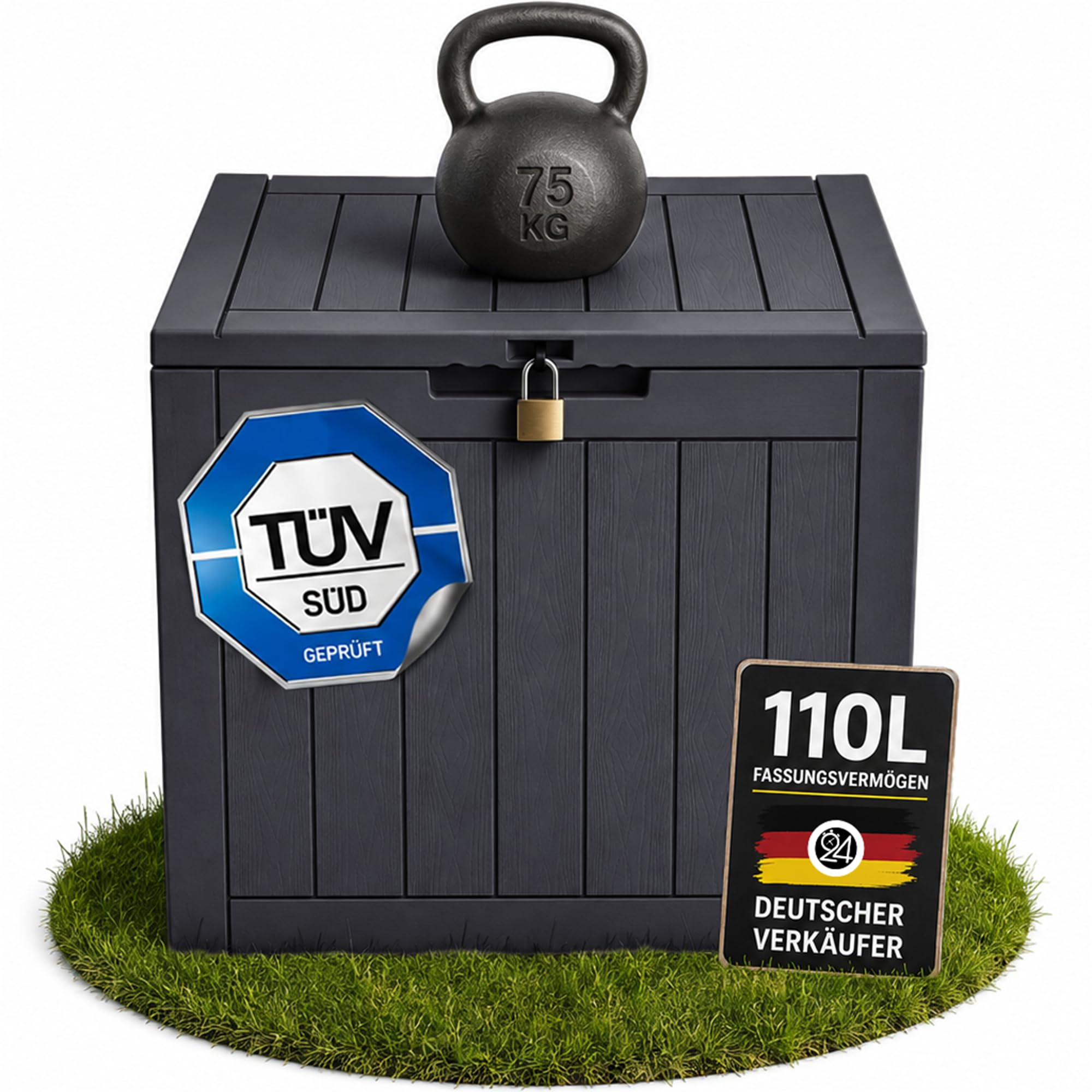Ondis24 City Cube Boîte en Plastique 110 L Anthracite 55 x 43 x 53 cm