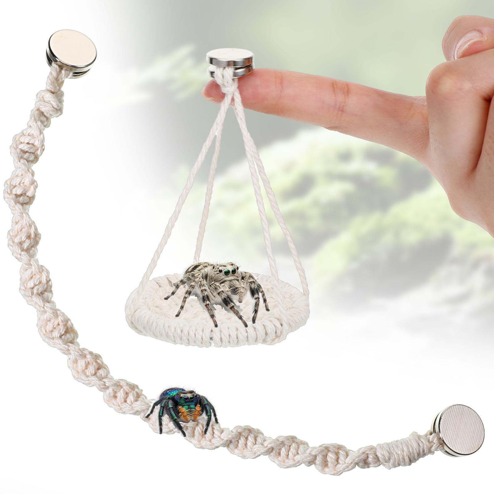 2 Pcs Jumping Spider Rope Bridge Swings, Magnetic Jumping Spiders Climbing Rope, Natural Cotton Ropes, Handmade Jumpings Spiders Rest and Play Platform for Tiny Medium Jumpings Spider Enclosure
