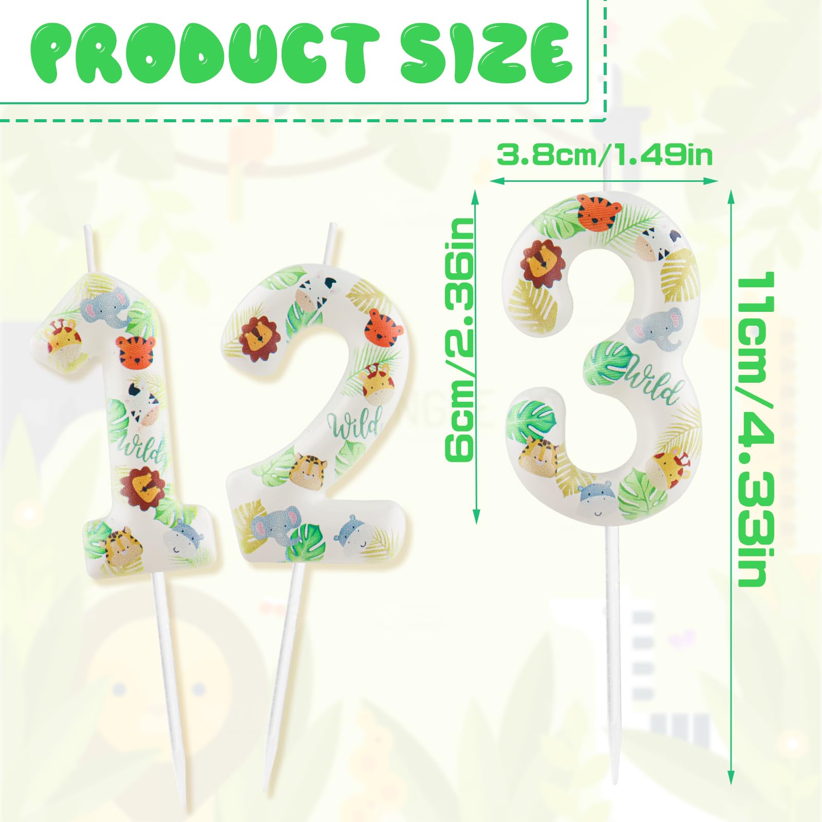 Yiran Safari Animal Number 2 Birthday Candle, Wild One Jungle Themed Cake Topper, Tropical Palm Leaf Party Decorations for 2nd Birthday Boys Girls Baby Shower — view 2