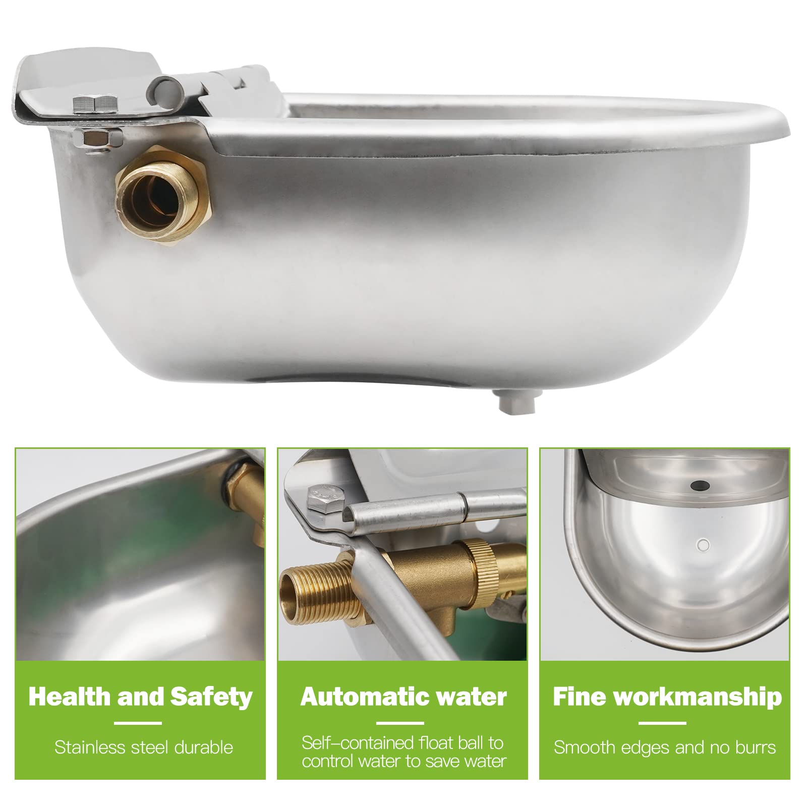 Bebedero para Caballos Automático de Acero Inoxidable, válvula de latón de 1/2 ",Cuenco para Beber con válvula de Flotador Ajustable para Caballo,Vaca, Cabra,Oveja Bebedero
