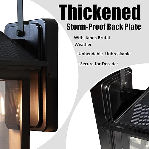 Miniatura 3 de Paquete de 2 luces solares de pared para valla de puerta delantera, impermeables, con sensor de movimiento del atardecer al amanecer, aplique LED