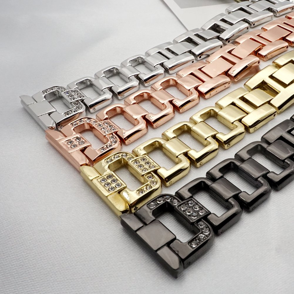 Ersatzarmband Für Fitbit Versa 2/Versa/Lite - Metall Mit Strass, Größe S/L, Schwarz/silber/gold