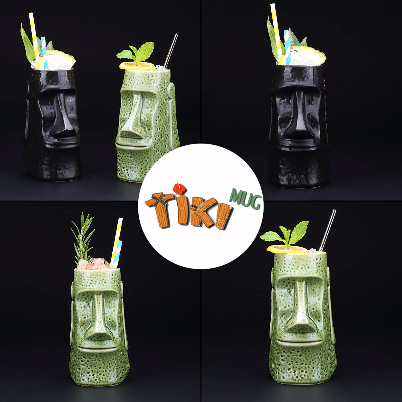 Tiki gläser–Tiki Becher – cocktailgläser–Cocktail Set–Keramik Cocktailgläser–Hawaii deko –Tiki Bar–Partydekoration–Tiki Cocktail Party–Tiki Themed Parties–Halloween Parties.,A1