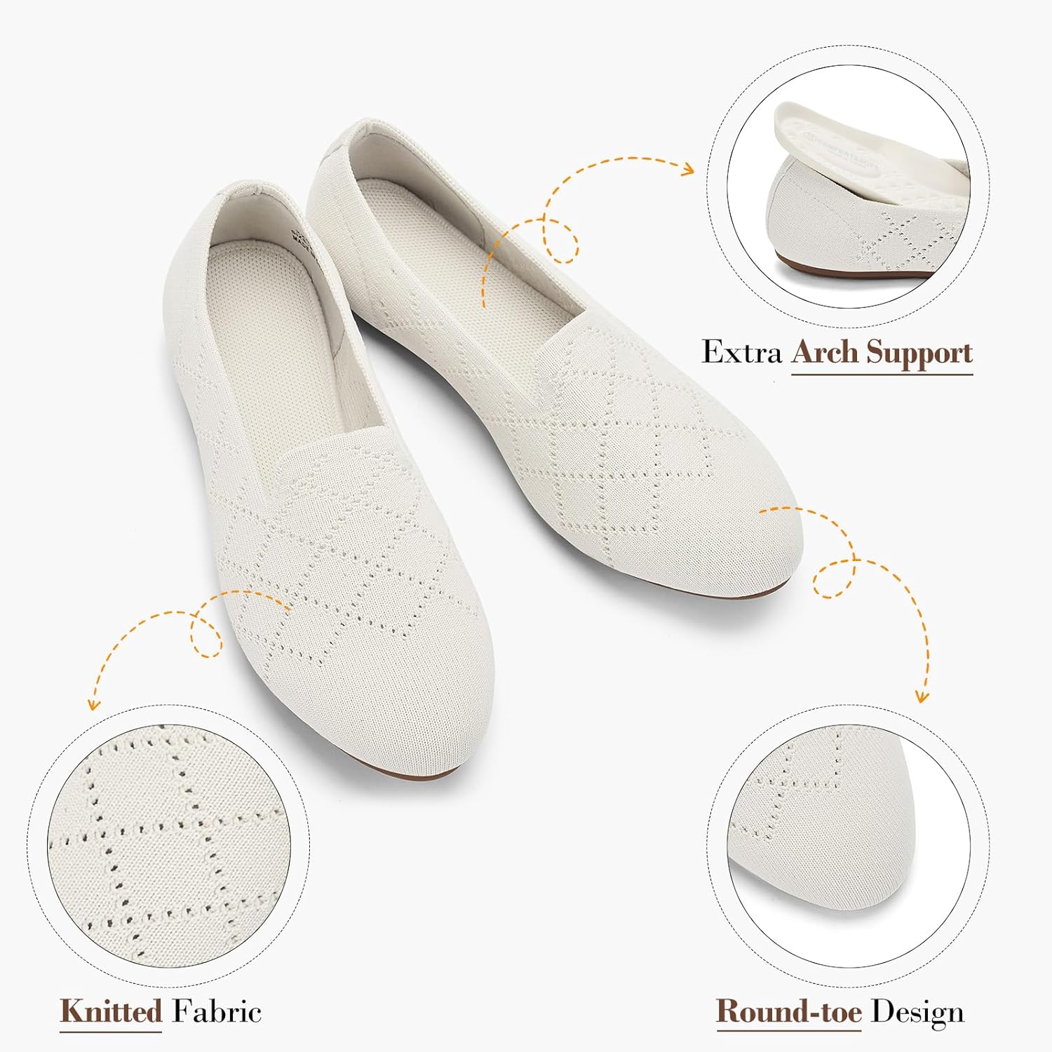 Puxowe Flats for Women Round Toe Flat Knit – All-Day Comfort & Arch Support, Women's Flat Shoes Dressy Ballerina, Slip-On Shoes for Work, Travel, Foldable Washable - Image 5