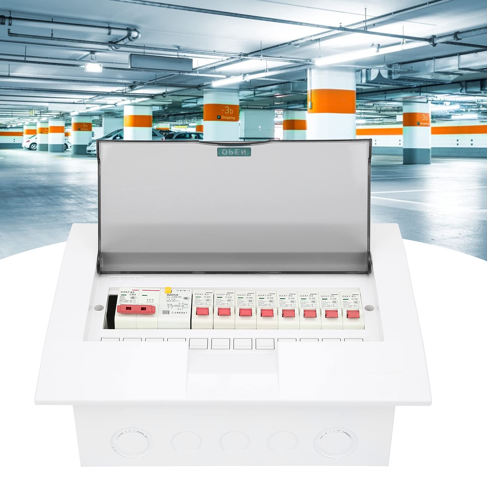 Caja Distribución Eléctrica 8 Vías 2P 63A, Cuadro Eléctrico 230/400V con Protección Diferencial, Cubierta Transparente IP65 para Instalaciones Industriales y Residenciales
