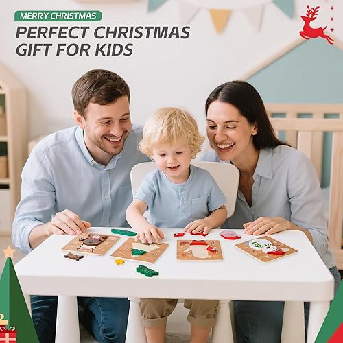 Miniatura 5 de Paquete de 4 rompecabezas de madera de Navidad para niños pequeños, rompecabezas de calcetines de Navidad, juguetes de fiesta de Navidad