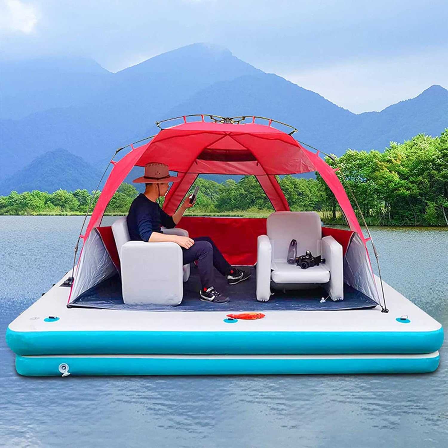 SXSGSM Plataforma Flotante Inflable Plataforma De Pesca Barco Yate Plataforma De Pesca Flotante Flotante Barco Inflable Cojín Flotante Grande Isla Balsa Cama De Aire,3