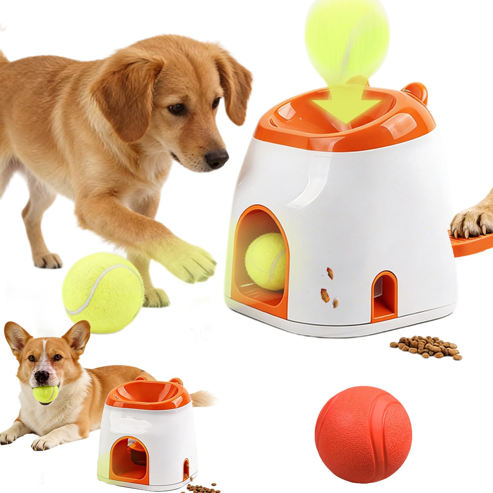2-in-1 Dog Tennis Ball Launcher & Treat Dispenser, Hundespielzeug Intelligenz Dog Activity Strategiespiel Ball & Treat, Leckerli Spielzeug Hund, zur Bereicherung und Unterhaltung
