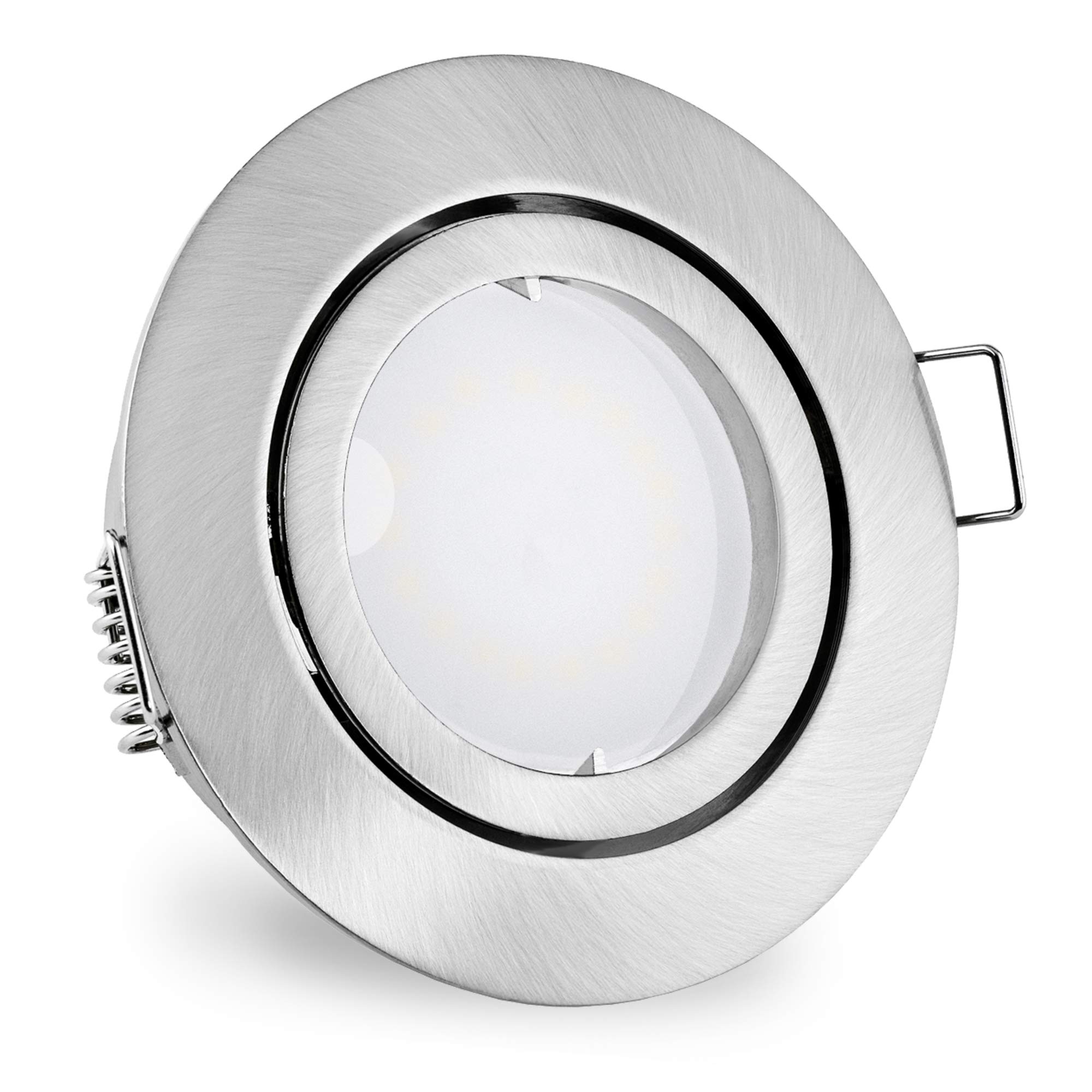 linovum 10 Stück fourSTEP Einbaustrahler LED schwenkbar dimmbar ohne Dimmer - LED GU10 5W neutralweiß - Spot rund gebürstet