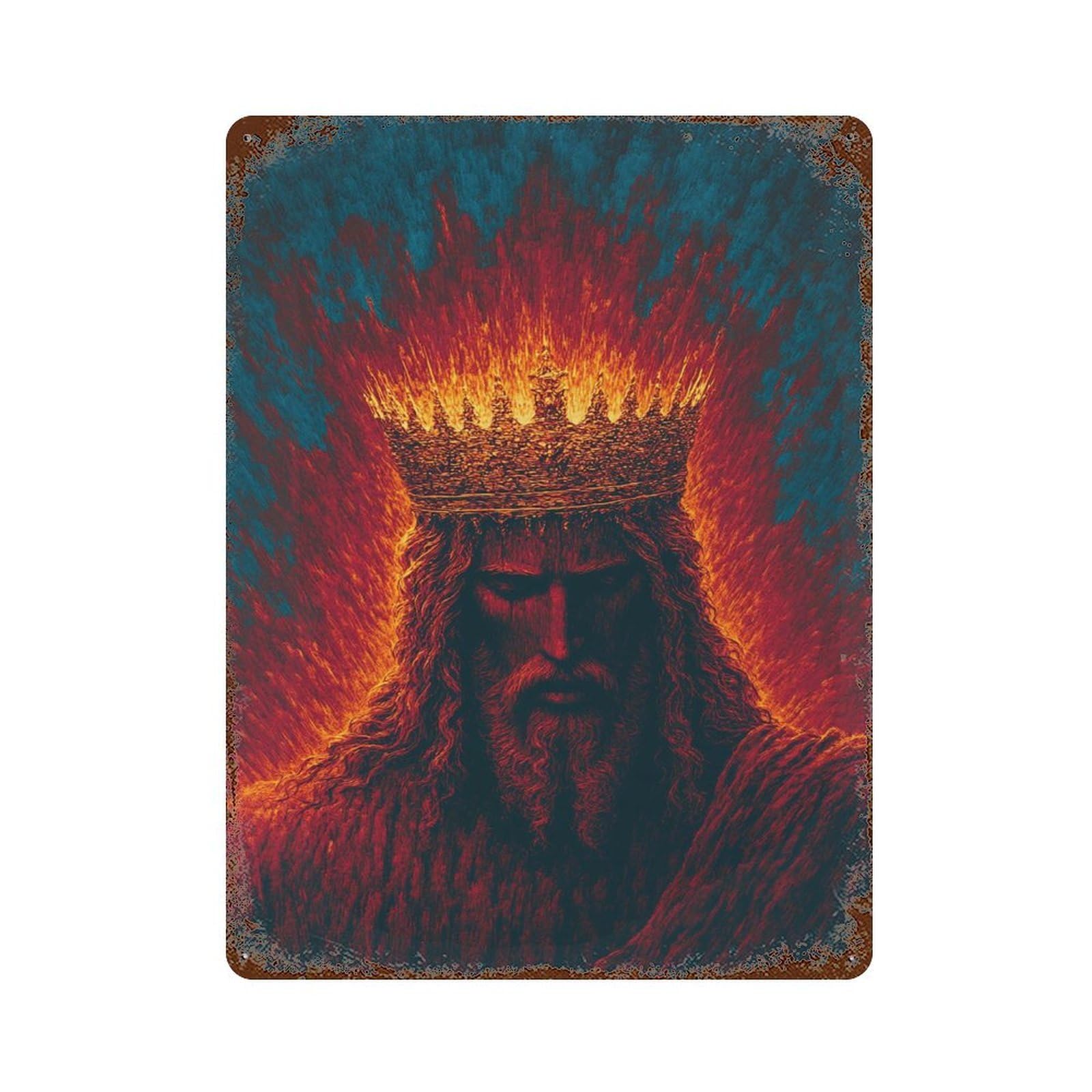 Distressed Metal Wall Sign King of Fire Epic Fantasy Poster 15.7"x11.8", Old School Wall Decor for Bistro, Counter And Cafe Decor