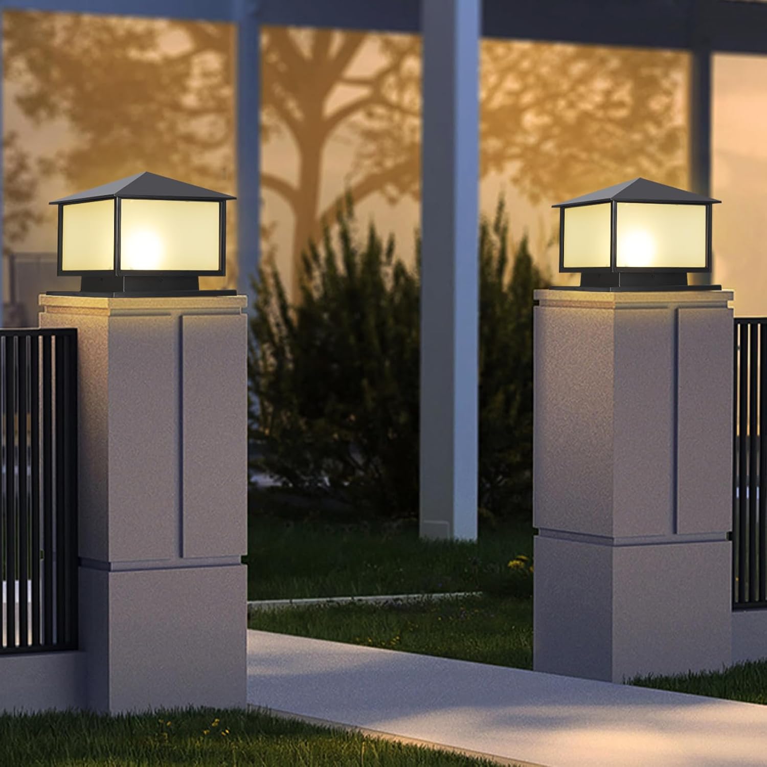 SLAWA Outdoor Column Lights with Mount Base, Exterior Patio Pillar Lights Outdoor Fixture with Aluminum Housing, Outdoor Post Lights Fixture with Tempered Glass for Front Yard, Garden Porch
