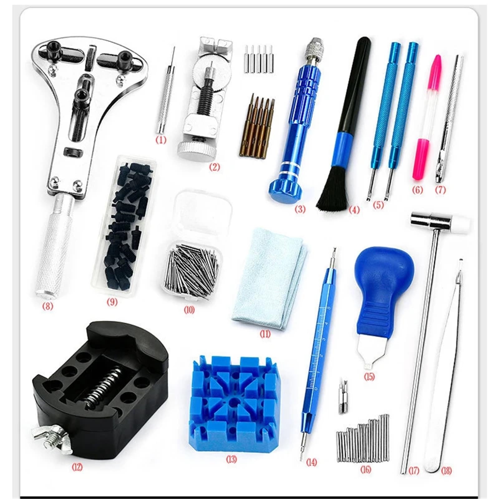 Uhrenreparaturset 223PCS Uhr Reparatur Tool Kit Uhr Link Pin Remover Shell Opener Frühling Bar Remover Uhr Batterie Ersatz Band Nadel Für Uhrenreparaturen