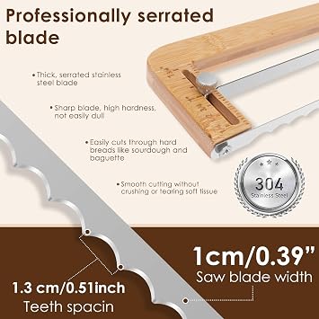 Bread Slicer for Homemade Breads Adjustable Slice Thickness, Manual Bow Sourdough Bread Knife with Thickness Guide & Serrated Stainless Blade for Precise Cutting Baguettes Bagels,Gift fit Baker