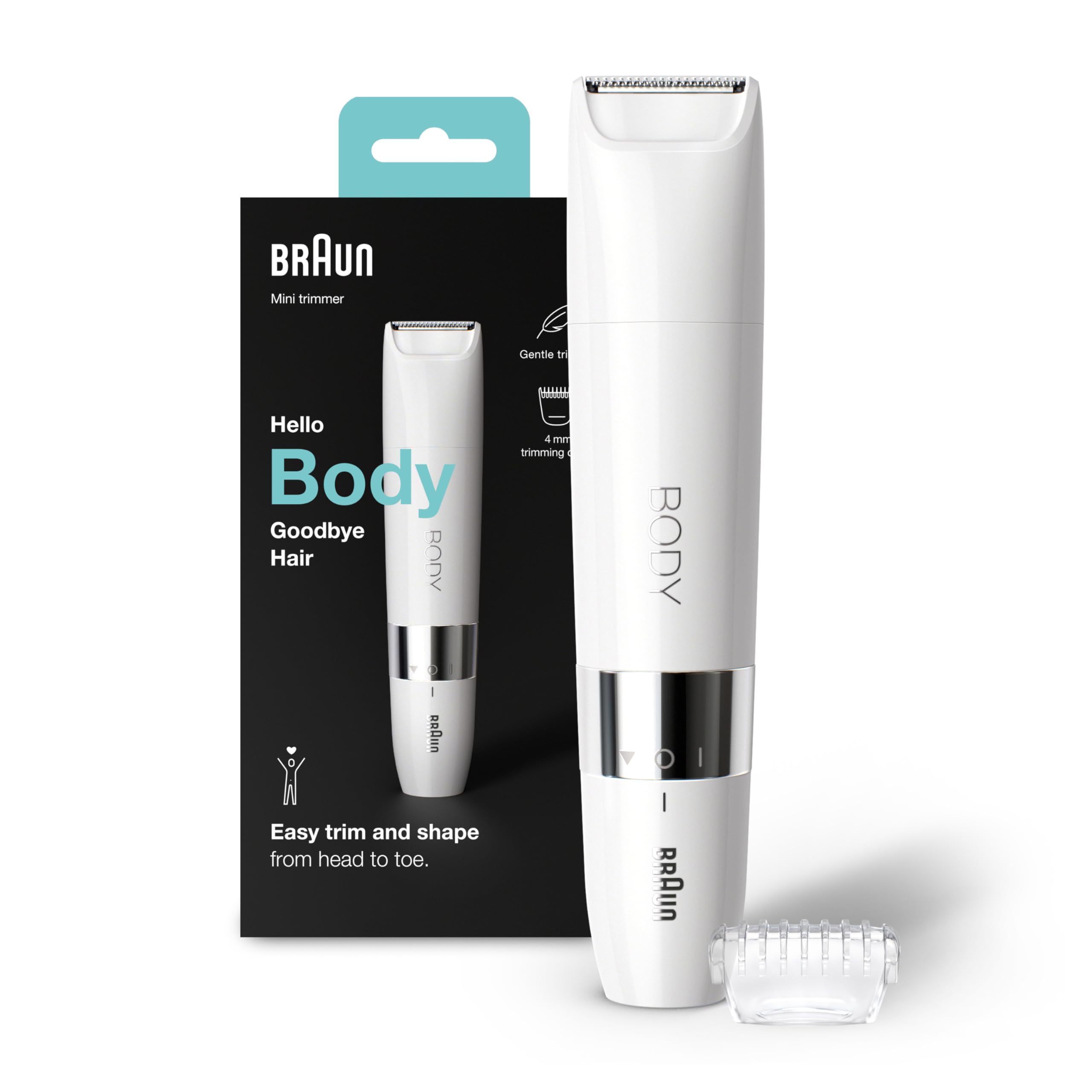 Braun Body Afeitadora Corporal Unix, Depiladora Mini para Mujer y Hombre con Peine de Recorte, Depilación de Precisión para Ingles, Axilas, Pecho, Uso en Seco y en Mojado, BS1000, Blanco-image
