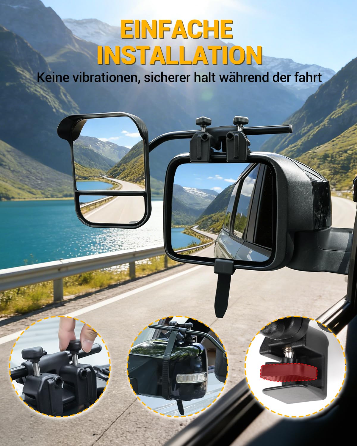 Wohnwagen Spiegel Auto Caravanspiegel Spiegelverbreiterung Wohnwagen Universal Doppelter Konvexer Spiegel mit Klemmen und Integriertem Regenabweiser für PKW (2 Stück)