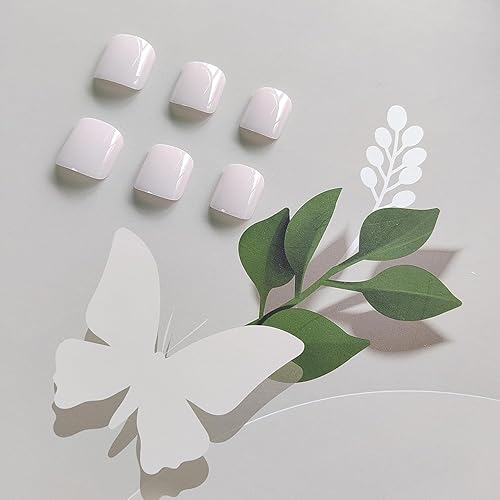 Miniatura 4 de Juego de 24 uñas postizas cuadradas cortas y cuadradas con pegamento, lindo kit de uñas postizas reutilizables, color nude, cobertura completa, uñas