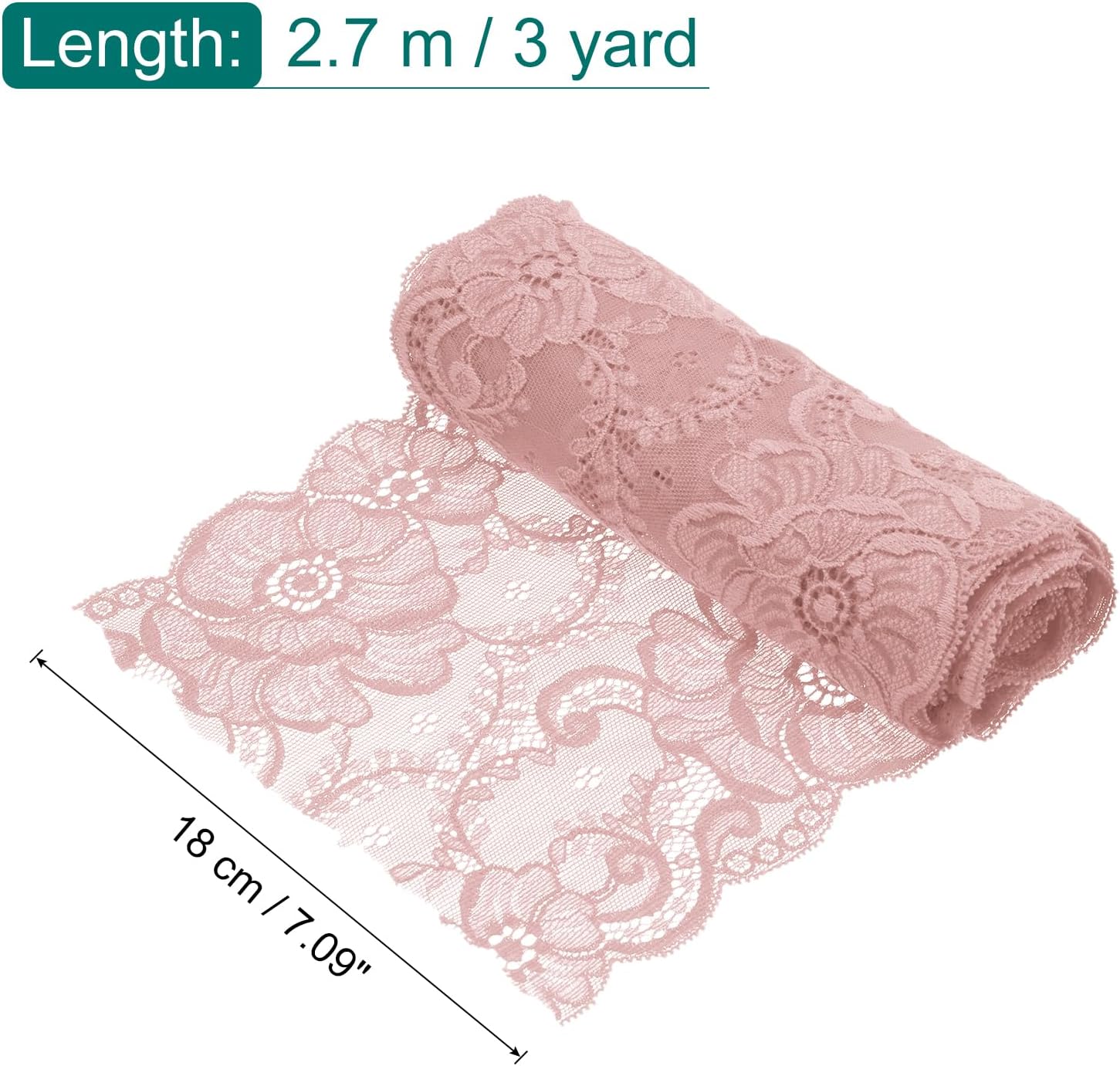 MECCANIXITY 7.1 Inch Wide 3 Yard Lace Ribbon Floral Pattern Light Pink Lace Trim Ribbon for DIY Crafts, Gift Wrapping Bouquets, Wedding Decor, and Sewing Making