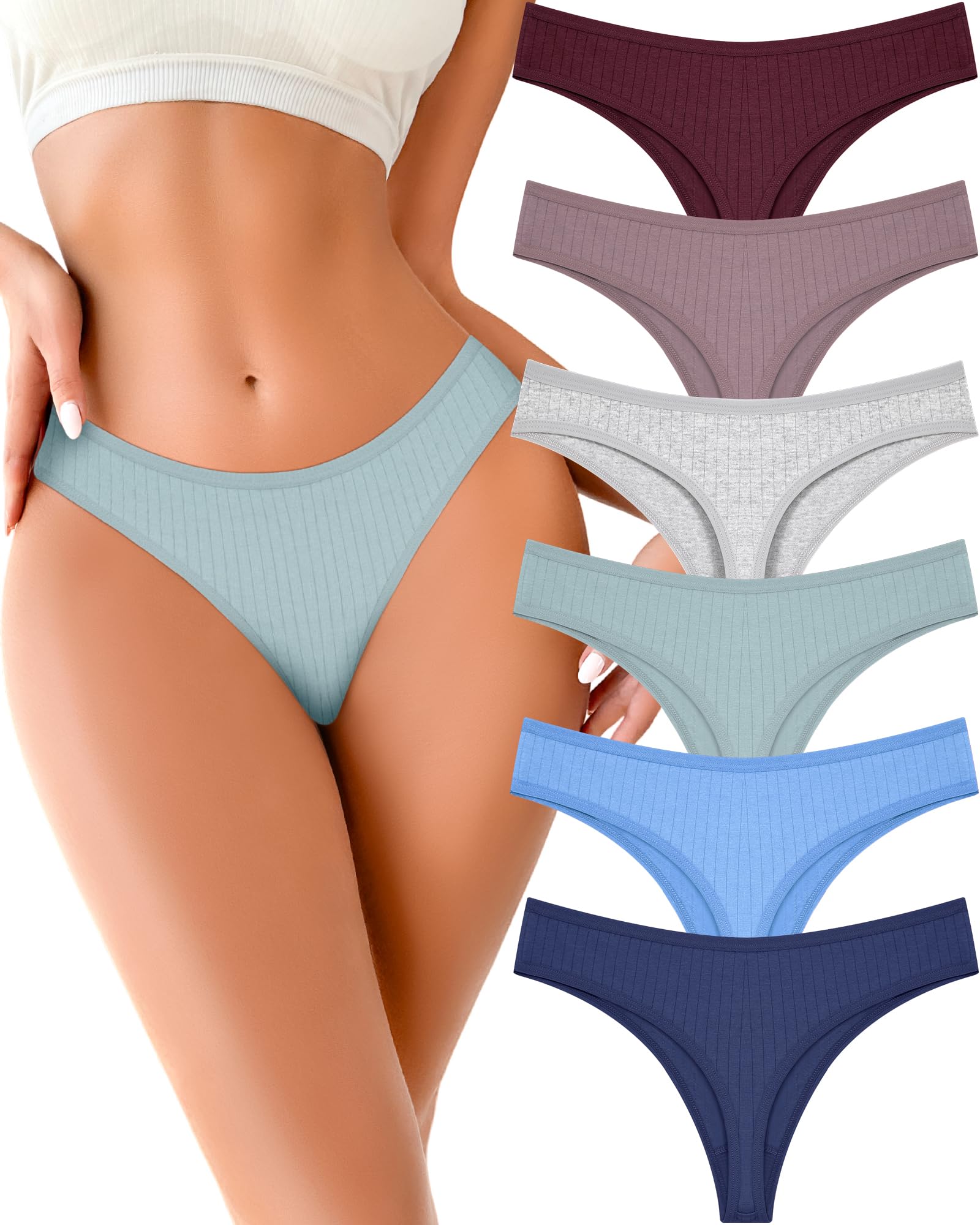 Photo 1 of FINETOO Cotton Thongs Women's 6 Pack
