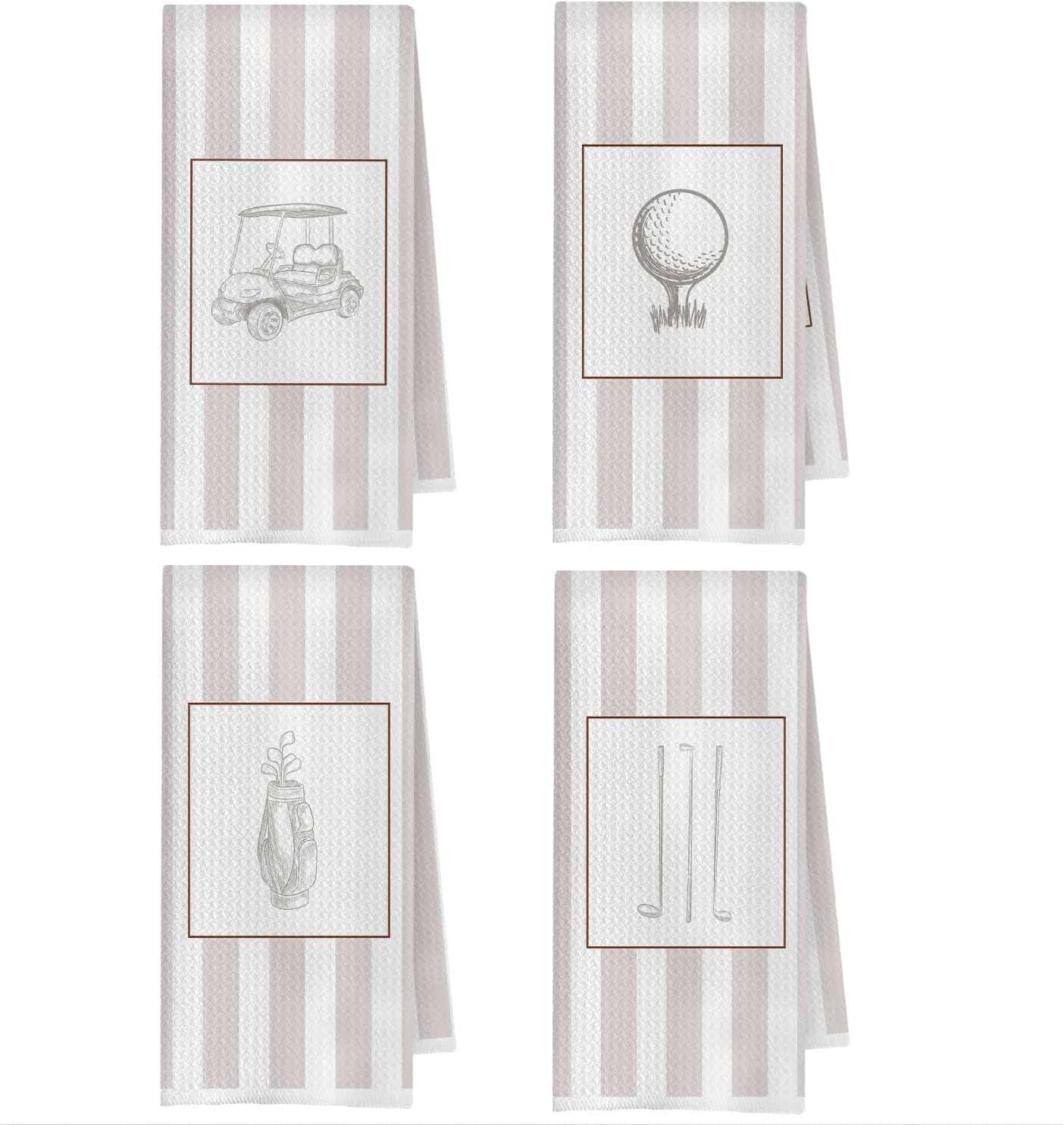 Light Beige Striped Golf Kitchen Towels, Gifts for Men Women Golfers Decorative Hand Towels for Bathroom, Golf Lover Gifts Dish Tea Towel for Kitchen, 16x24 Inch Set of 4