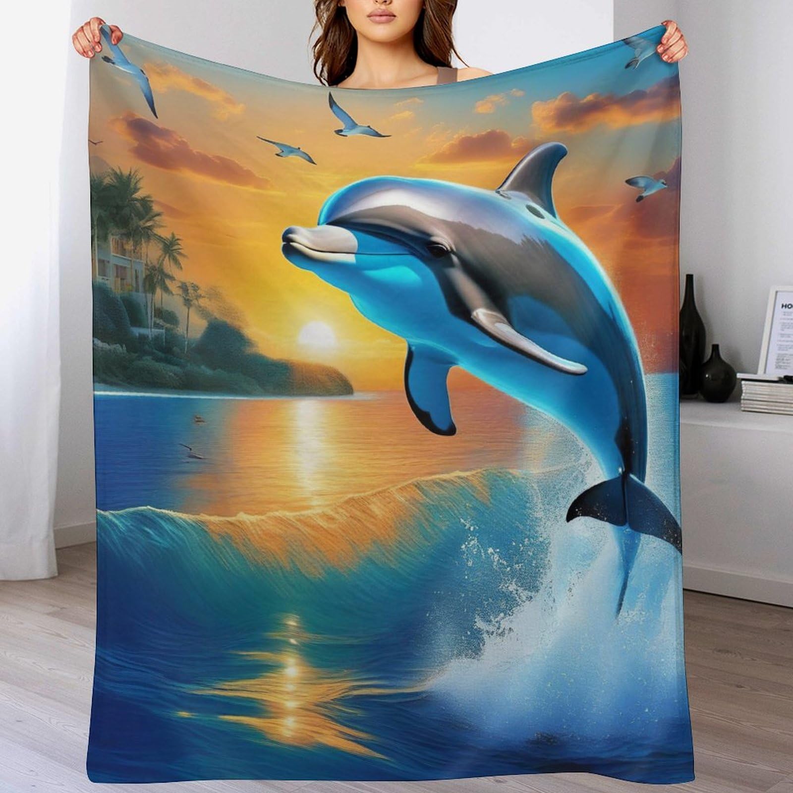 Colcha de franela de delfín para tardes de películas en el sofá