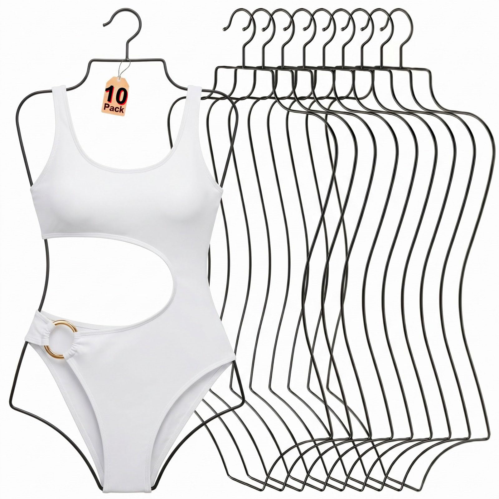SYNHOZZ Black Wire Body Shape Display Hangers Lingerie Hanger (Black) 10 Pack Metal Bikini Swimsuit Hangers